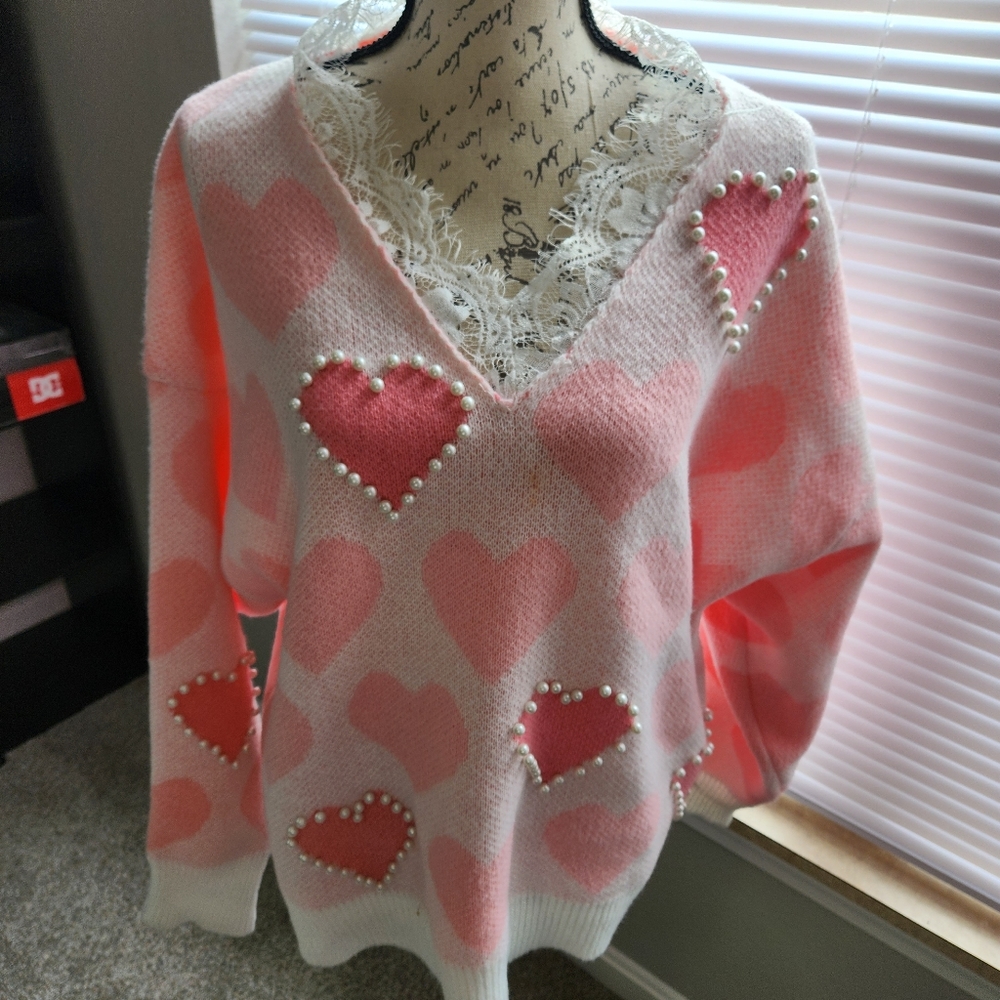 Women's pink heart pullover